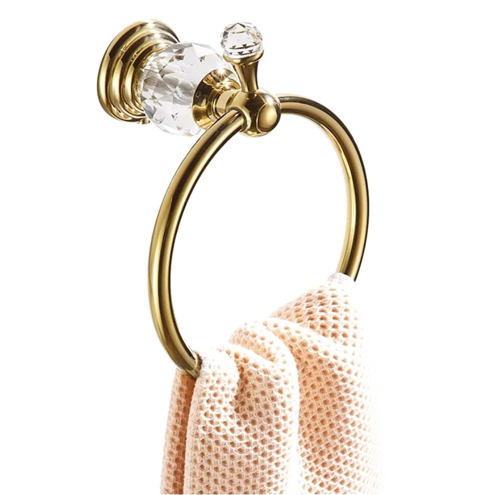 WOLIBEER Gold Towel Ring, Crystal Hand Towel Holder Polished Brass Bling Towel Bar Bathroom Accessories Wall Mounted