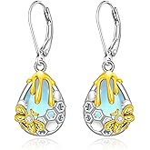 Honey Bee Earrings for Women Dangle Moonstone Bumble Bee Earrings Sterling Silver Honeycomb Jewelry Birthday Christmas Gifts