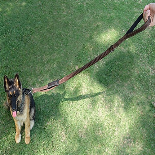 MEIKAI Tactical Dog Training Bungee Leash with 2 Control Handle Quick Release Reflective Nylon Leads Rope (Brown) - Thumbnail 6