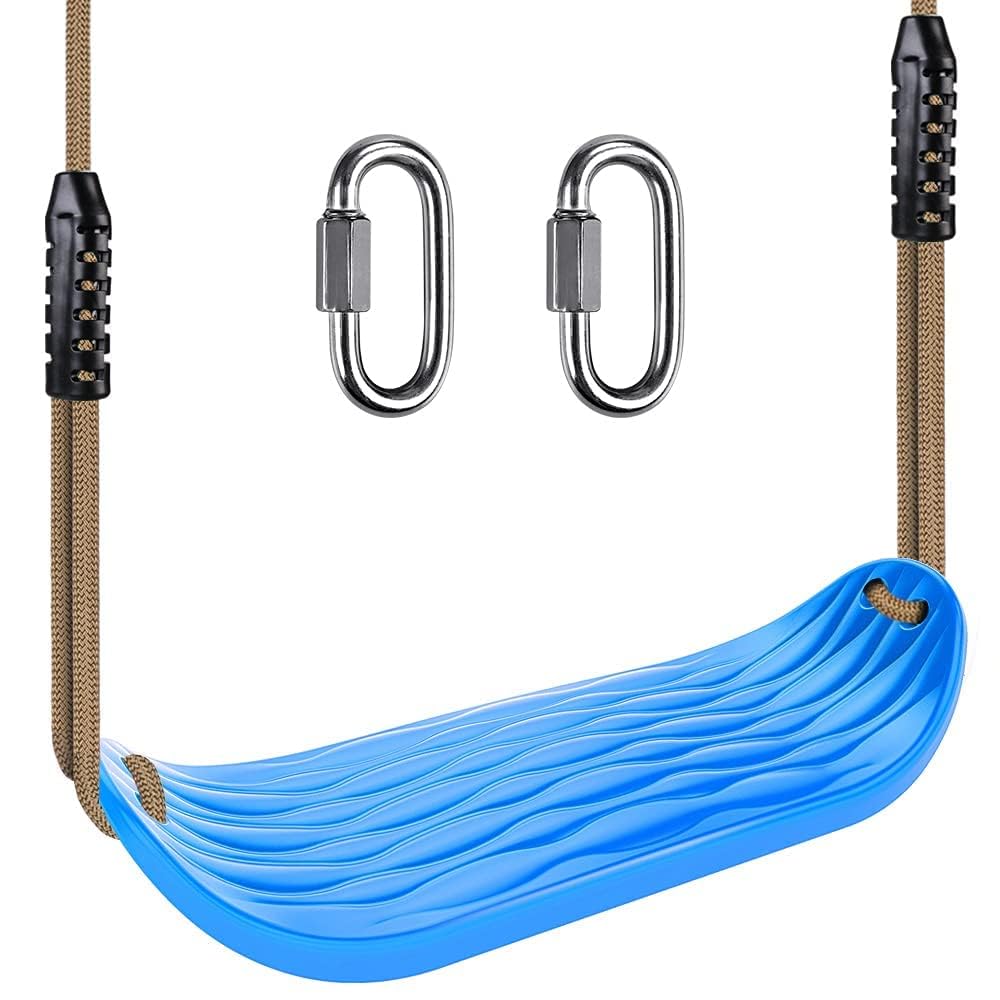Photo 1 of SELEWARE Non-Slip Plastic Swing Seat, Heavy Duty Tree Swing Set with Adjustable Rope & Carabiners for Kids & Adults, Outdoor/Indoor Playground Seat Replacement, Blue