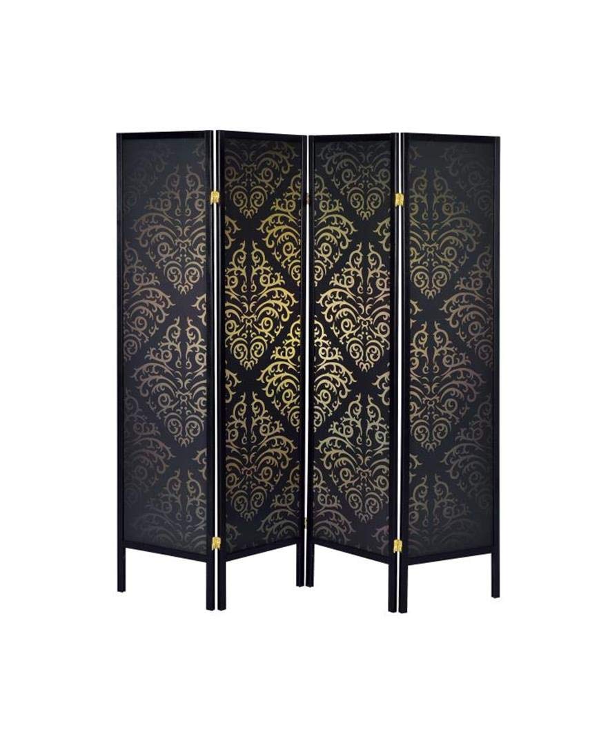 Coaster Home Furnishings 4-Panel Folding Floor Screen Black Damask