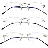 Ryegis 3 Pack Rimless Readers Blue Light Proof Reading Glasses Women Men Anti Glare Filter Lightweight Eyeglasses