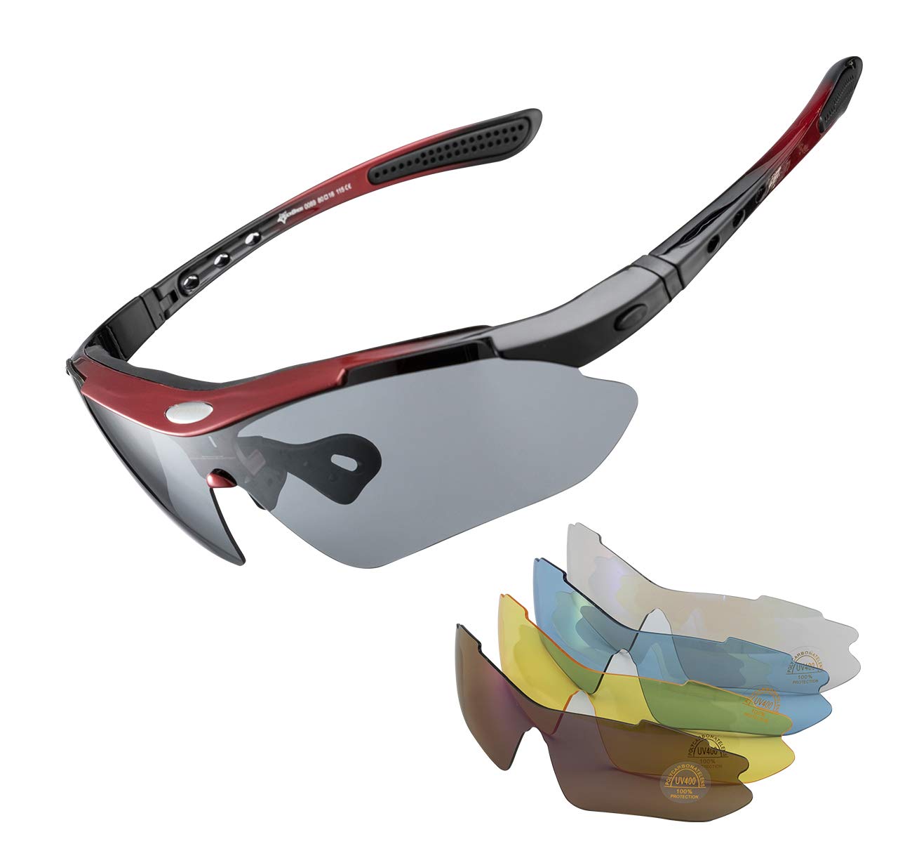 ROCKBROS Polarized Cycling Sunglasses for Men Women Sports Sunglasses UV Protection Cycling Glasses with 5 Interchangeable Lenses Bike Goggles TR90 Unbreakable Frame