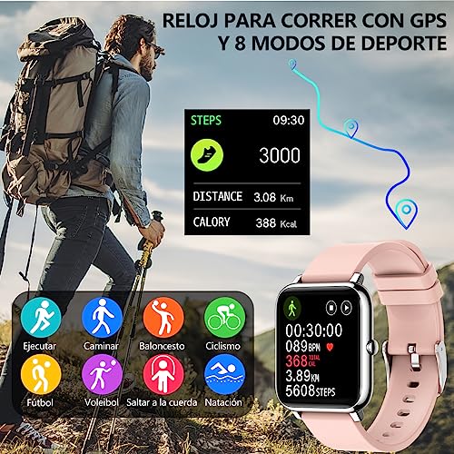 Salandens Smartwatch, Reloj Inteligente Mujer y Hombre Smartwatch Presion Arterial Monitor Pulser, Impermeable IP67,con Monitor De Frecuencia Cardíaca, Monitor De Calorías, Podómetro,GPS, etc