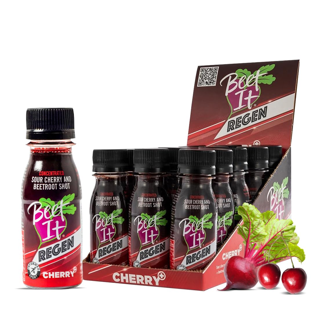 Beet It Regen Cherry+ Energy Shots 70ml – Beet Juice & Tart Cherry Juice Concentrate to Boost Muscle Recovery & Endurance – 200mg Dietary Nitrates – Pack of 15
