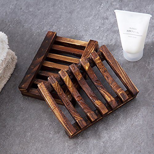 Acerich 2 Pack Wooden Soap Dish Bathroom Shower Soap Holder Hand Craft Natural Wood Dish Holder for Soap, Sponges, Scrubber - Thumbnail 2