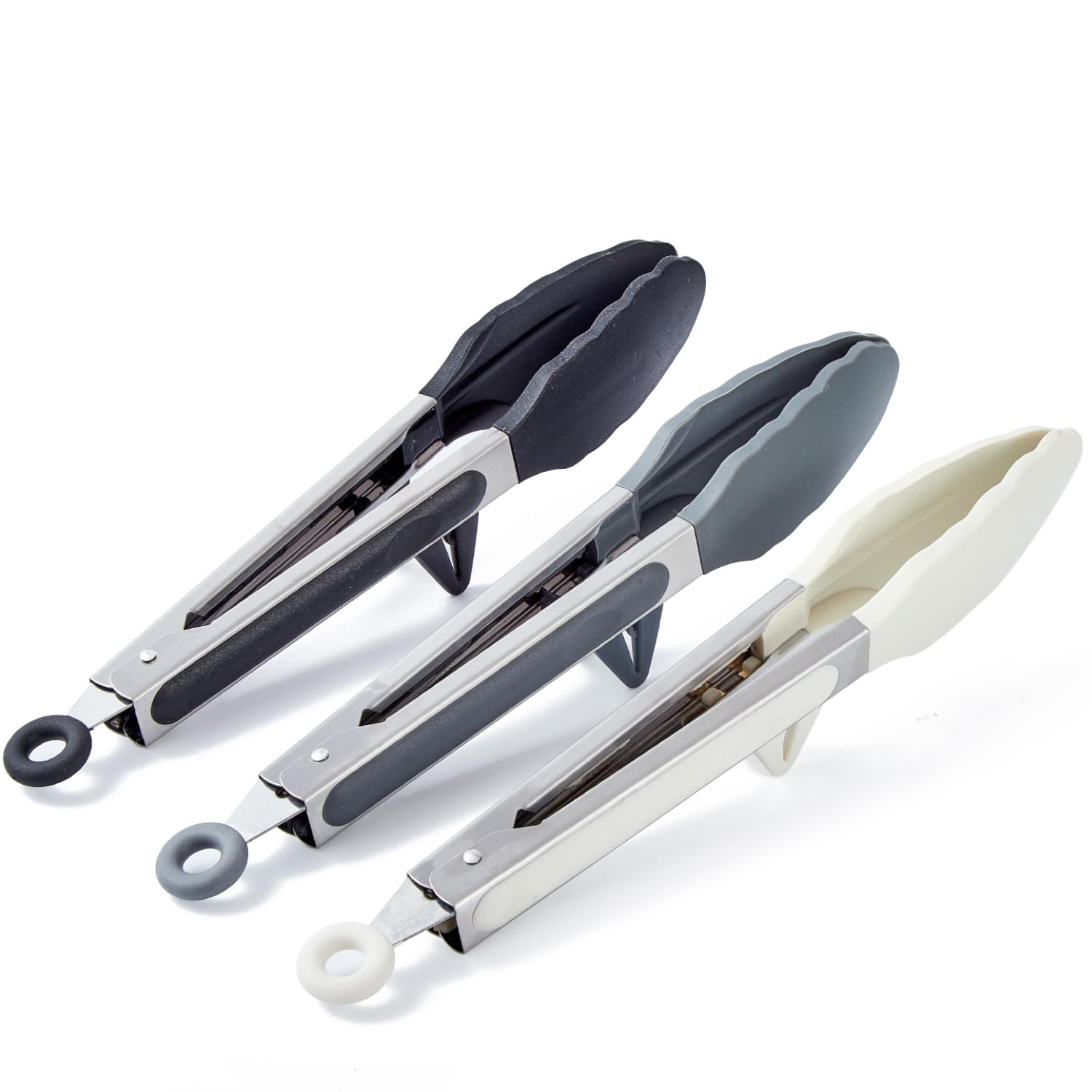 Photo 1 of 9" Kitchen Tongs, 3Pcs Tongs for Cooking with Silicone Tips, Food Grade Small Silicone Tong, Mini Serving Tong for BBQ Salad(Black,Grey, White)