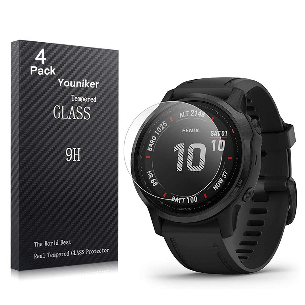 Youniker 4 Pack for Garmin Fenix 6S Pro Screen Protector Tempered Glass for Garmin Fenix 6S Smartwatch Screen Protectors Film Cover for Fenix 6S Sapphire Anti-Scratch Bubble Free