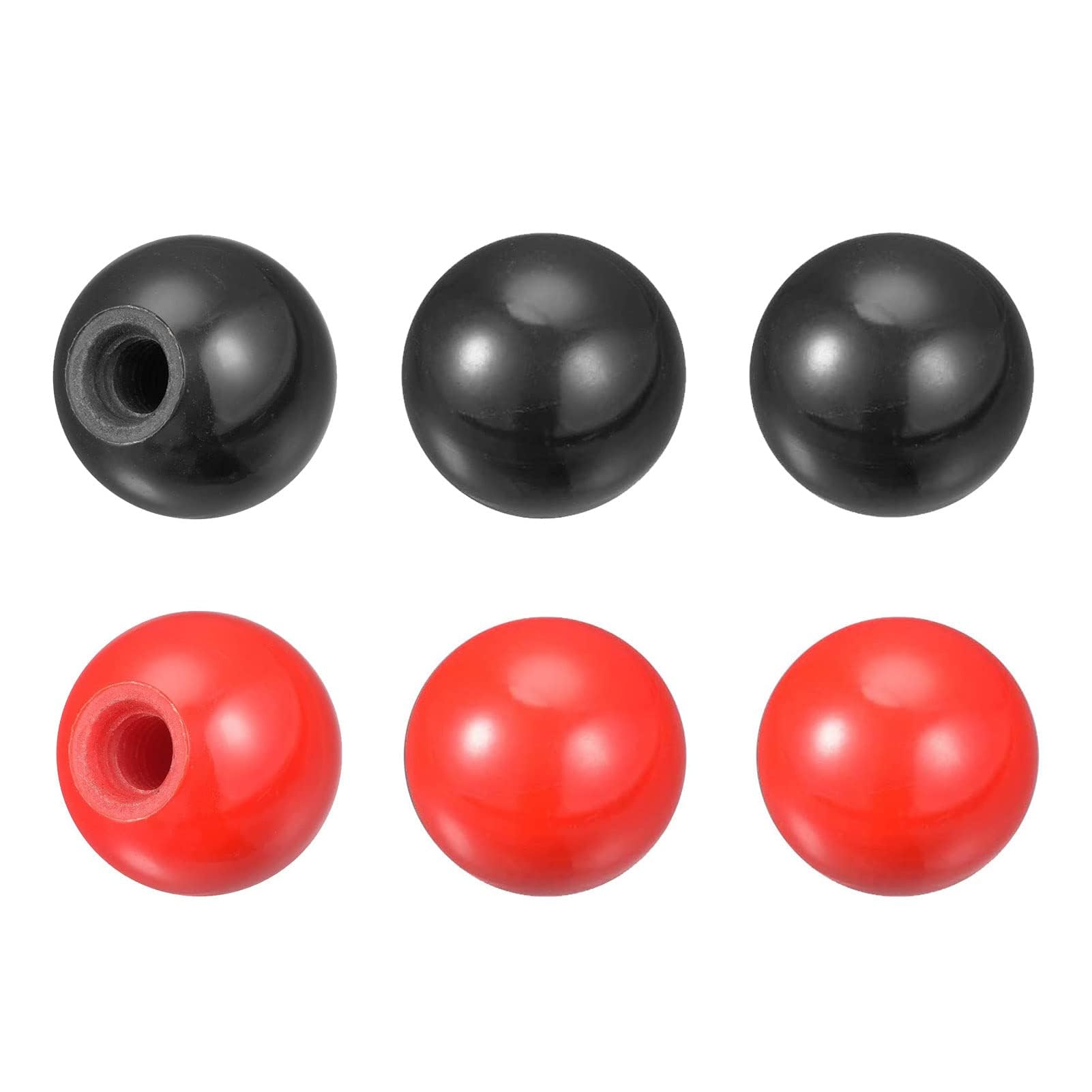 TOP-VIGOR M10 Female Thermoset Ball Knob -Female Thread Ball Knob M10*35mm Dia Round Operation Ball Handle with Smooth Rim for Machine Handle Replacement 6Pcs (Red*3+Black*3)
