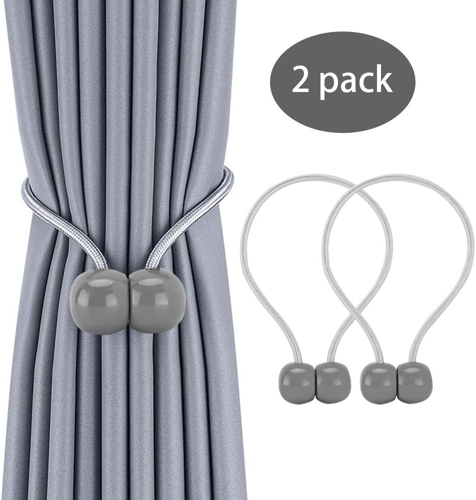 DIFFLIFE 2 Pack Magnetic Curtain Tiebacks, Decorative Window Curtain Buckle Clips Convenient Drapery Tiebacks for Office/Home (Gray) (DAFENG)