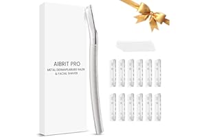 AIBRIT PRO Dermaplaning Tool for Face, Dermaplane Razor for Peach Fuzz with Metal Grip, Professional Eyebrow Razor for Women, Facial Razor for Women Silver (12 Replaceable Blades)