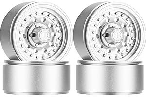 GLOBACT 1.9 Beadlock Wheel RC Wheel Rim Set Wheel Hub Simulated Retro Wheels for TRX4 TRX6 Axial SCX10 I II III VS4-10 Redcat GEN7 8 1/10 RC Crawler Upgrade Accessories (Silver)