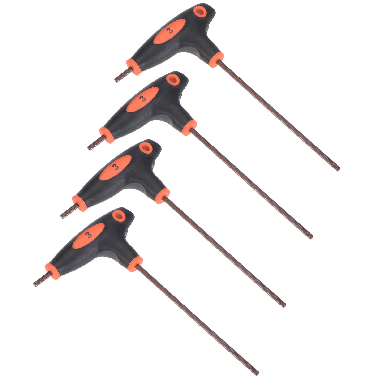 CoCud T-Handle Ball End Hex Key, 3mm Hex, S2 Steel Metric T-Key Wrench Red - (Applications: for Basic Home Repair and Mechanical Maintenance), 4-Pieces