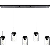 MELUCEE Kitchen Island Lighting Modern 5 Lights Linear Chandeliers for Dining Room, Industrial Black Pendant Light Fixtures C