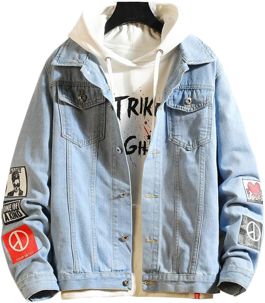 Lavnis Men's Denim Distressed Jacket Casual Button Down Trucker Jacket Jean Coat at  Men’s Clothing store