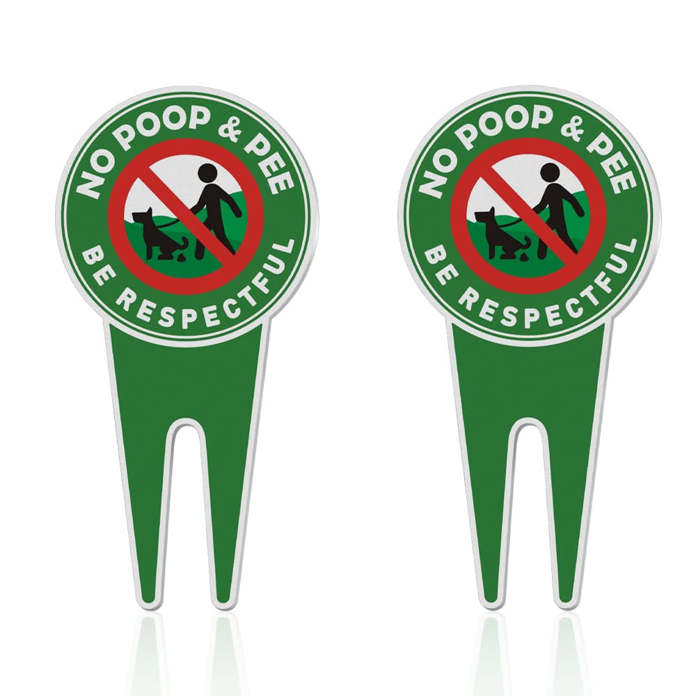 2 Pieces 11.9 x 5.9 Inch No Dog Peeing Sign, Aluminum No Poop and Pee Dog Yard Sign, Double Sided Please Be RespectfulSign for Yard Garden