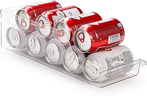 Ettori Plastic Refrigerator Organizer Beverage Holder Bins Pop Soda Can Dispenser for Pantry, Fridge, Freezer - Clear