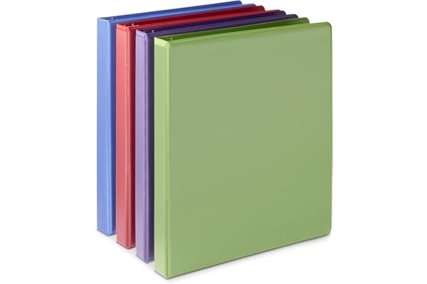 Amazon Basics Economy 3 Ring Binder, 1/2" D-Ring with 2 Pockets, Assorted Colors, 4-Pack