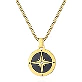 GAVU Men's Viking Surfer Necklace, Stainless Steel Compass Pendant Necklace for Men