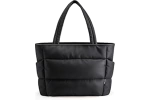 HOTOR Puffer Tote Bag for Women, Nurses - Multi-Pocket Lightweight Bag for Work - Quilted Handbag for Travel and Gym