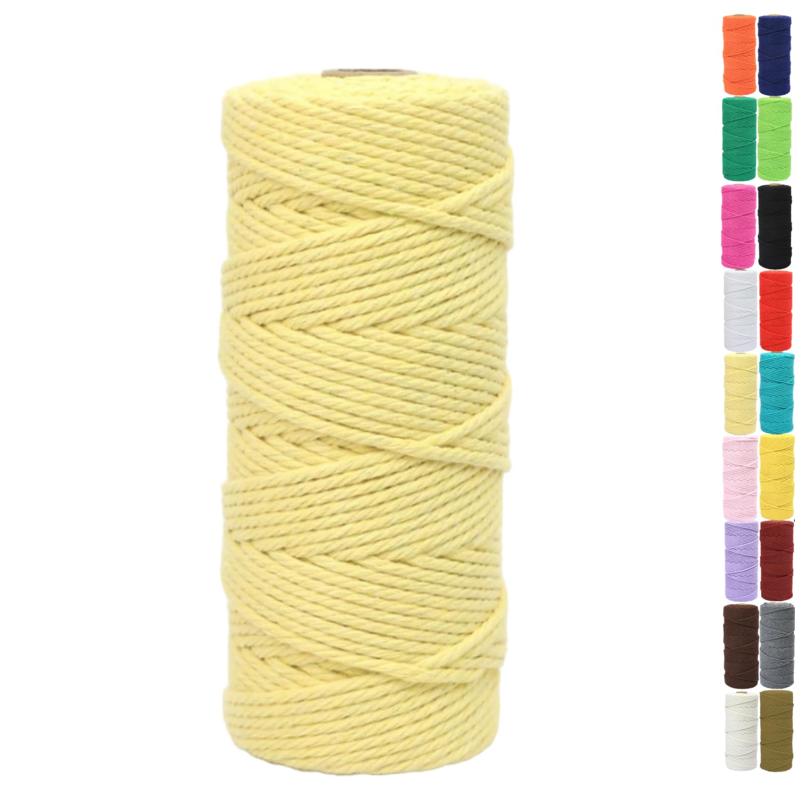 Binwat Natural Macrame Cotton Cord Twine String Colored Cotton Rope Yarn for DIY Crafts Knitting Plant Hangers Christmas Wedding Decor (Light Yellow, 2mmx200m)