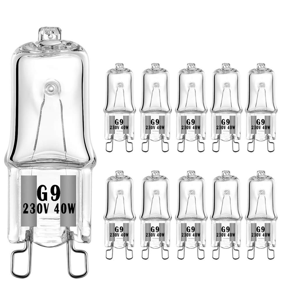 AHEVO G9 Halogen Light Bulb G9 T4 40W JCD Bi-Pin 480LM for Chandeliers, Pendants, Cabinet Lights, Landscape Lights, Desk and Floor Lamps, Wall Sconces,230V Dimmable, 2700K Warm White (10 Pack)