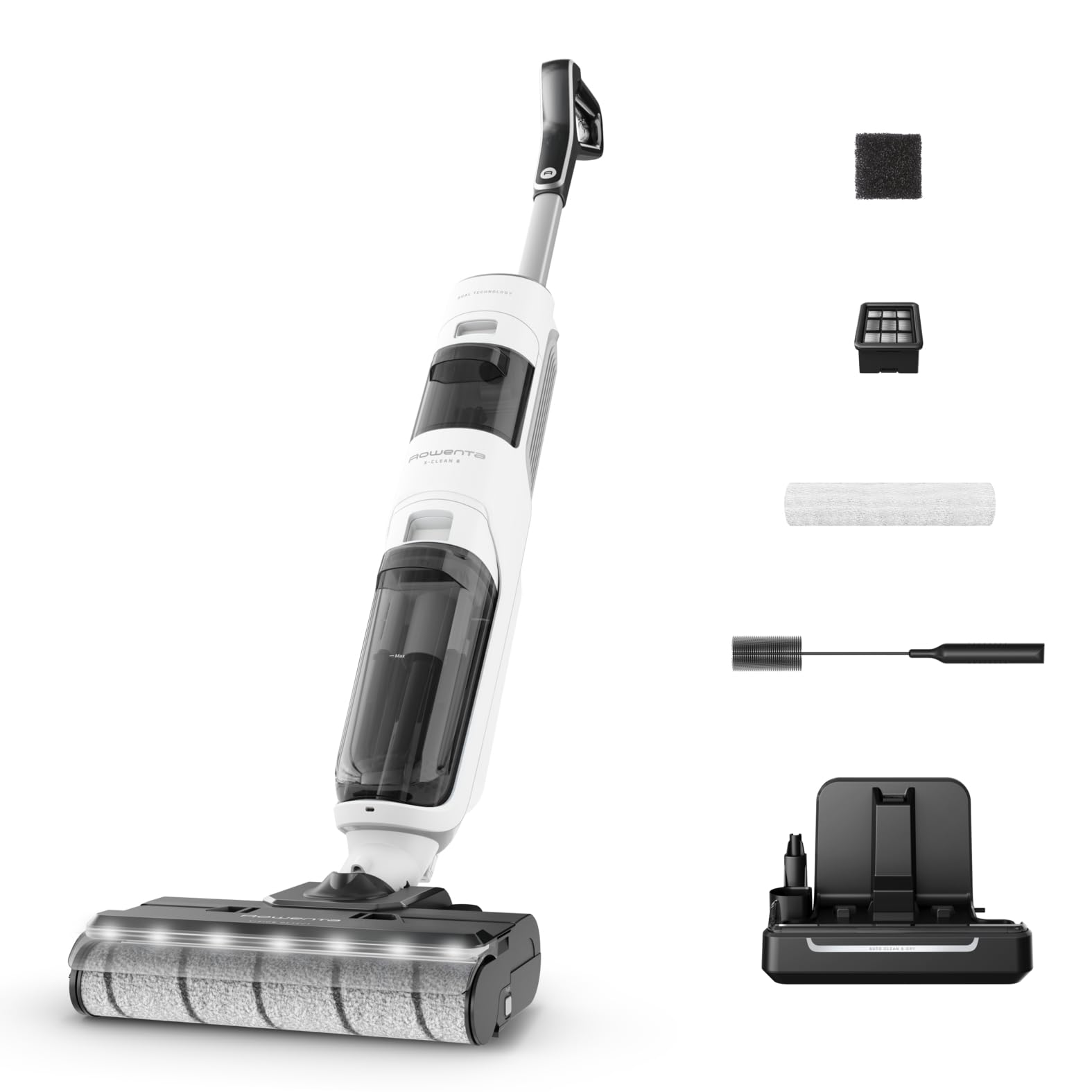 Rowenta X-Clean 5, 2-in-1 Nass- und Trockensauger, 3 Modi, präzise Reinigung, automatischer Erkennungsmodus, LED-Beleuchtung, selbstreinigend, Heißtrocknung, 50 Min. Laufzeit, Schneeweiß, GZ5557EE