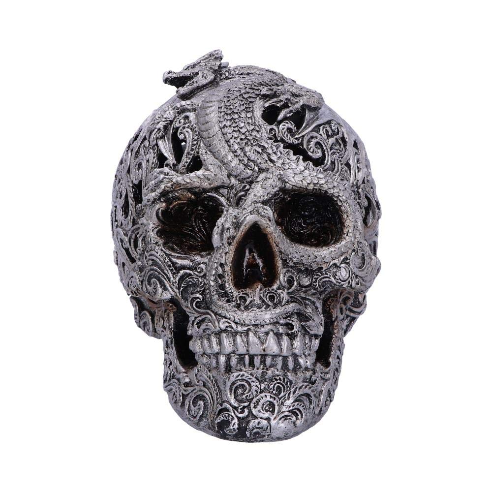 Nemesis Now Silver Cranial Drakos Engraved Dragon Skull Ornament, Polyresin, One Size