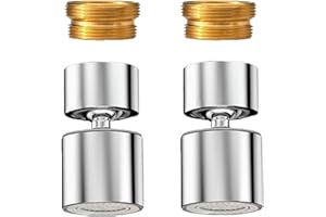 RQJLZ 2 Pcs Faucet Aerator, 360° Swivel Kitchen Sink Faucet Aerator, Big Angle Twist, Dual-function 2-Flow Sprayer Faucet Head, Sink Attachement, Faucet Replacement Part 55/64'' Female Thread, Chrome