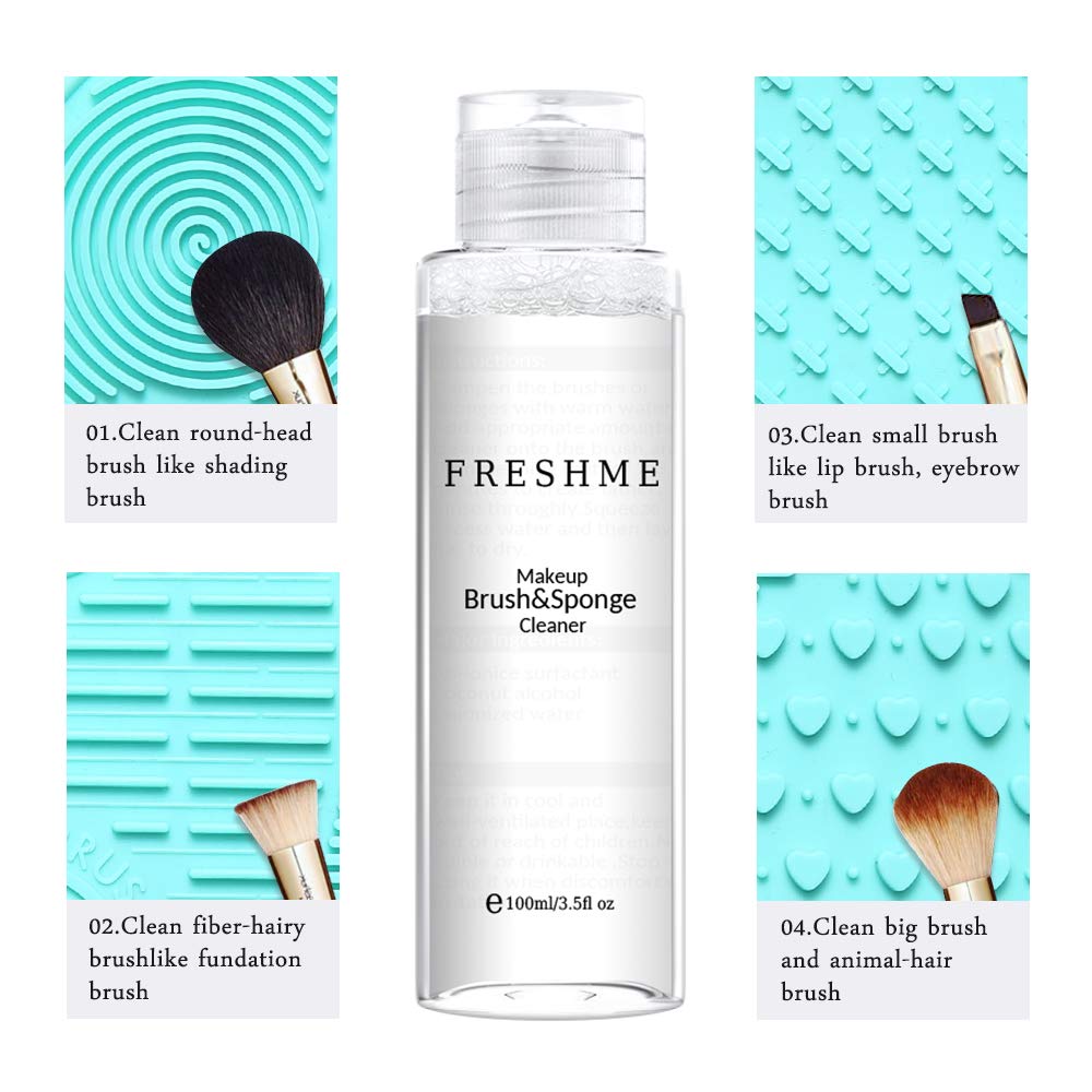 Makeup Brush Sponge Cleaner Set - Instantly Deep Wash Cleanser Shampoo Portable Cosmetic Cleaning Mat Kit Cruely Free Perfect Professional Solution Tools Protect Silicone Scrabber Board Pad, 3.5 OZ