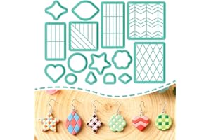 ORIGACH 15 Pcs Rectangular Grid Theme Polymer Clay Cutters Set Heart Star Circle Earring Clay Cutter DIY Craft Supplies Clay 