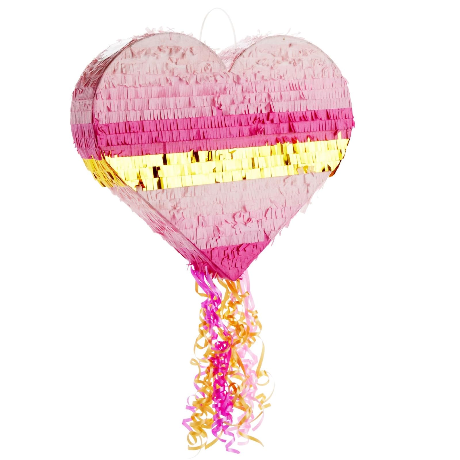 Sparkle and Bash Pink and Gold Ombre Pull String Heart Pinata - Ideal for Birthday Party Decorations & Supplies, Quinceanera, Valentine's Day (16 x 13 x 3 In Pull String Pinata, Small)