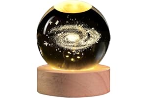 QIANCHANG 3D Galaxy Crystal Ball Night Light with Stand, Milky Way Galaxy Glass Sphere Lamp, Decorative Glass Ball Paperweight(2.4 in)