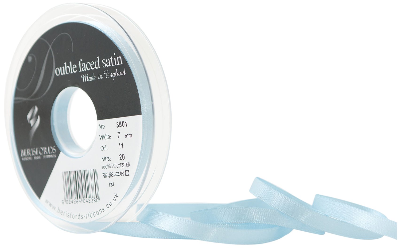 Berisfords Double Satin Ribbon, Saxe, 7 mm