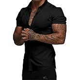 Dokotoo Men Mens Muscle Fit Casual Dress Shirts Short Sleeve Wrinkle-Free Button Down Shirt