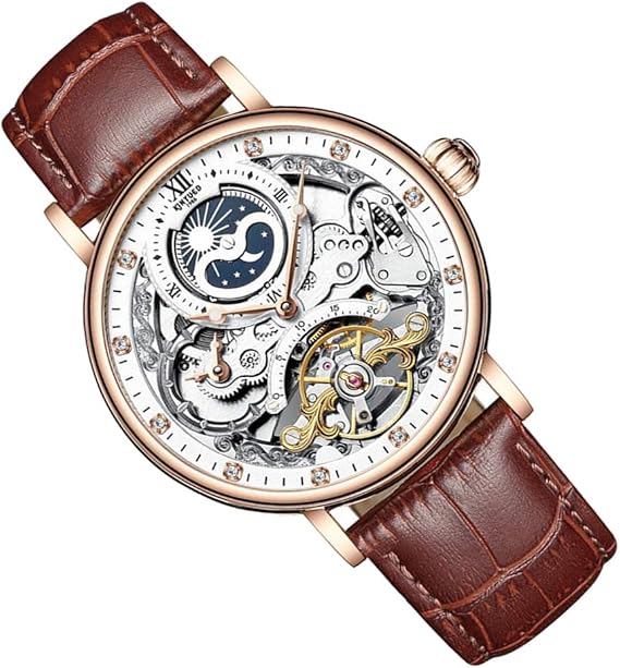 Amazon Dailymall 時計 機械式時計 メンズ メカニカルウォッチ 人工革バンド スケルトンスチームパンク ギフト 全3色 ブラウン ローズゴールド メンズ腕時計 腕時計 通販
