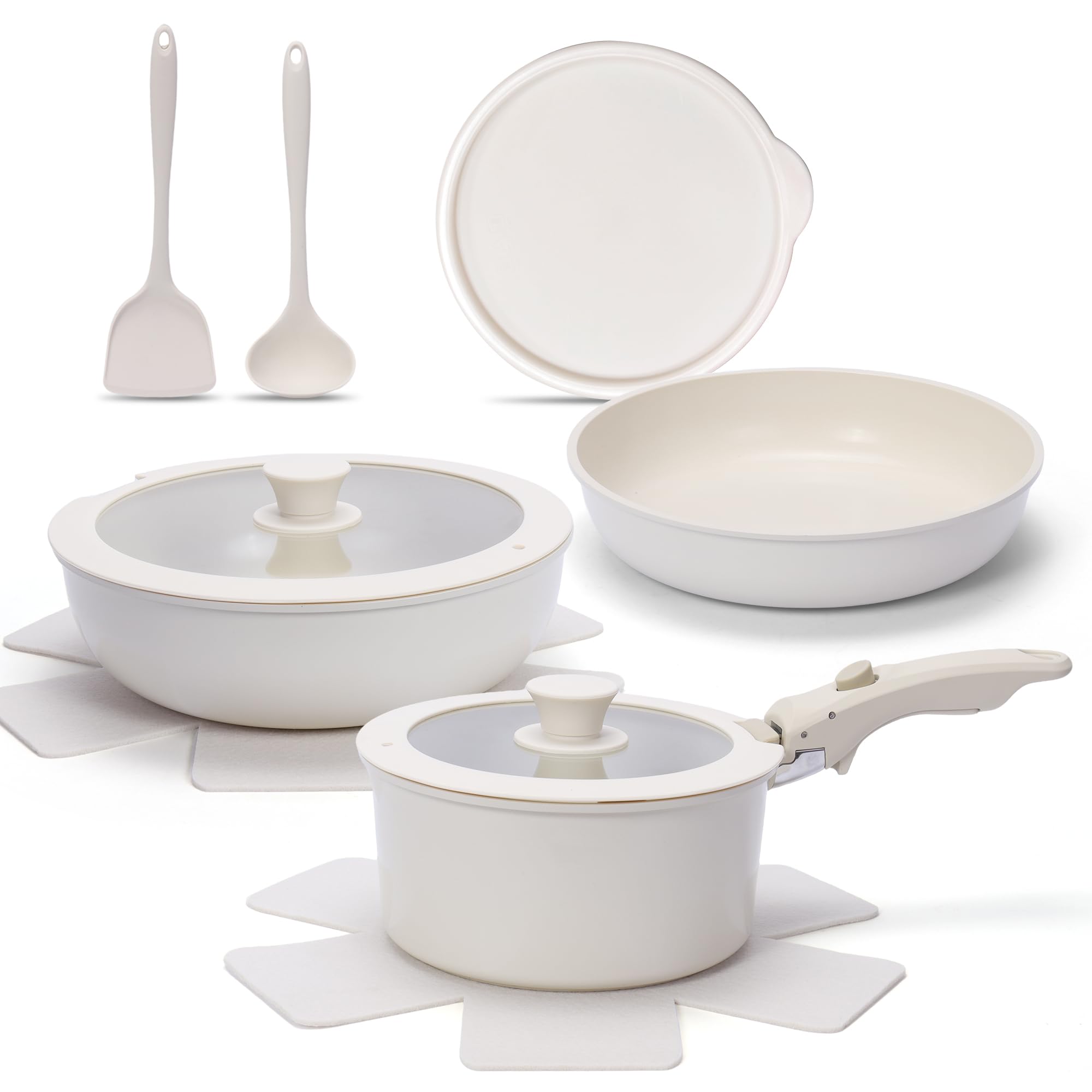 Photo 1 of 11 PCS Kitchen Cookware Sets with Detachable Handle, Pots and Pans Set Non Stick, Induction Pan Set for RV Cookware,Oven Safe, PFOA Free