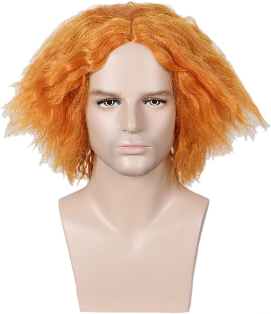 Linfairy Short Orange Wig Halloween Cosplay Costume Curly Wig for Women