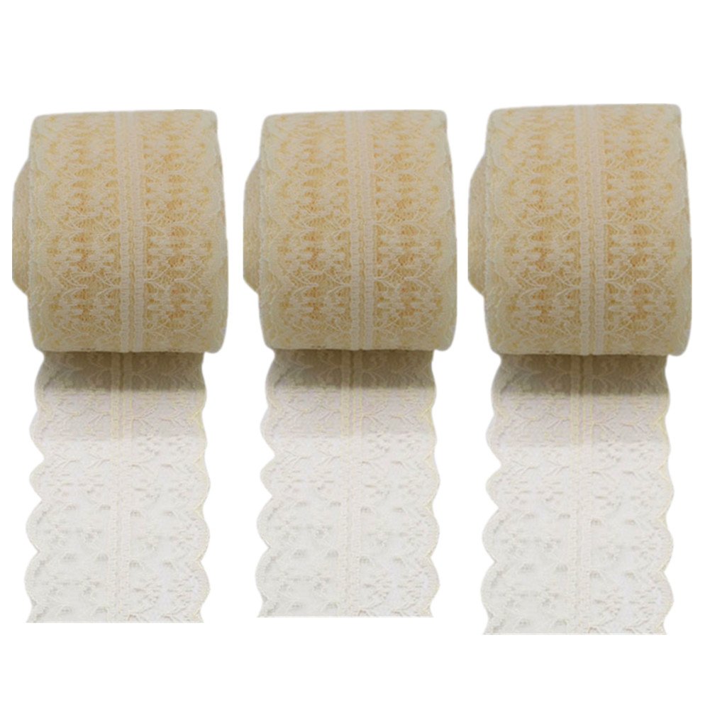 3 Rolls 10 Meters Floral Lace Ribbon Lace Trim Webbing Fabric for DIY Jewelry Making Craft Wedding Accessories Gift Wrapping (Beige)