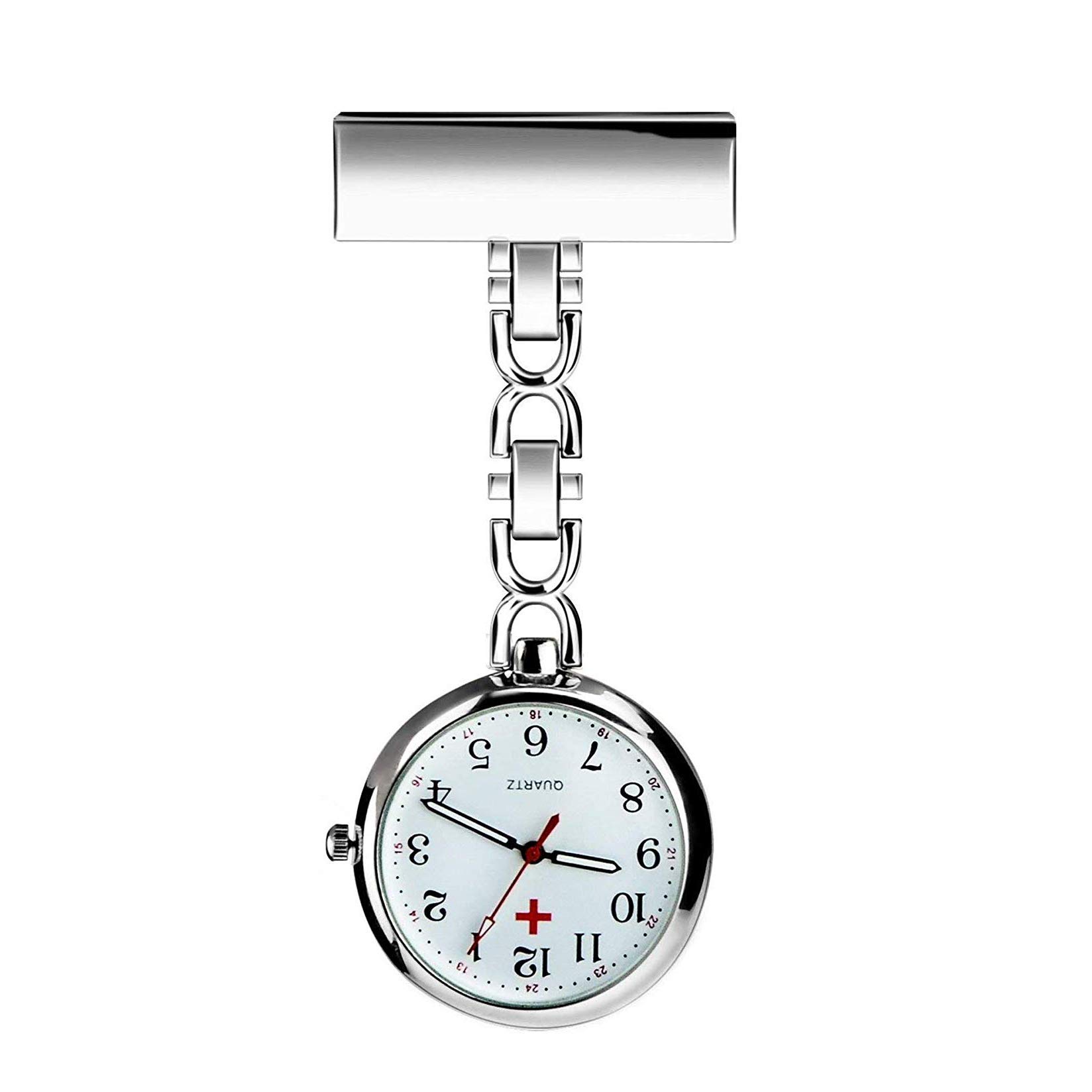 WONOLO Nurse Lapel Pin Fob Watch Nursing Hanging Medical Doctor Pendant Pocket Watch (Silver)