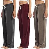 OAKVON 3-Pack Womens Lounge Pants with Pockets, Wide Leg Sweatpants, Soft Comfy Pajama Bottoms with Drawstring Waist