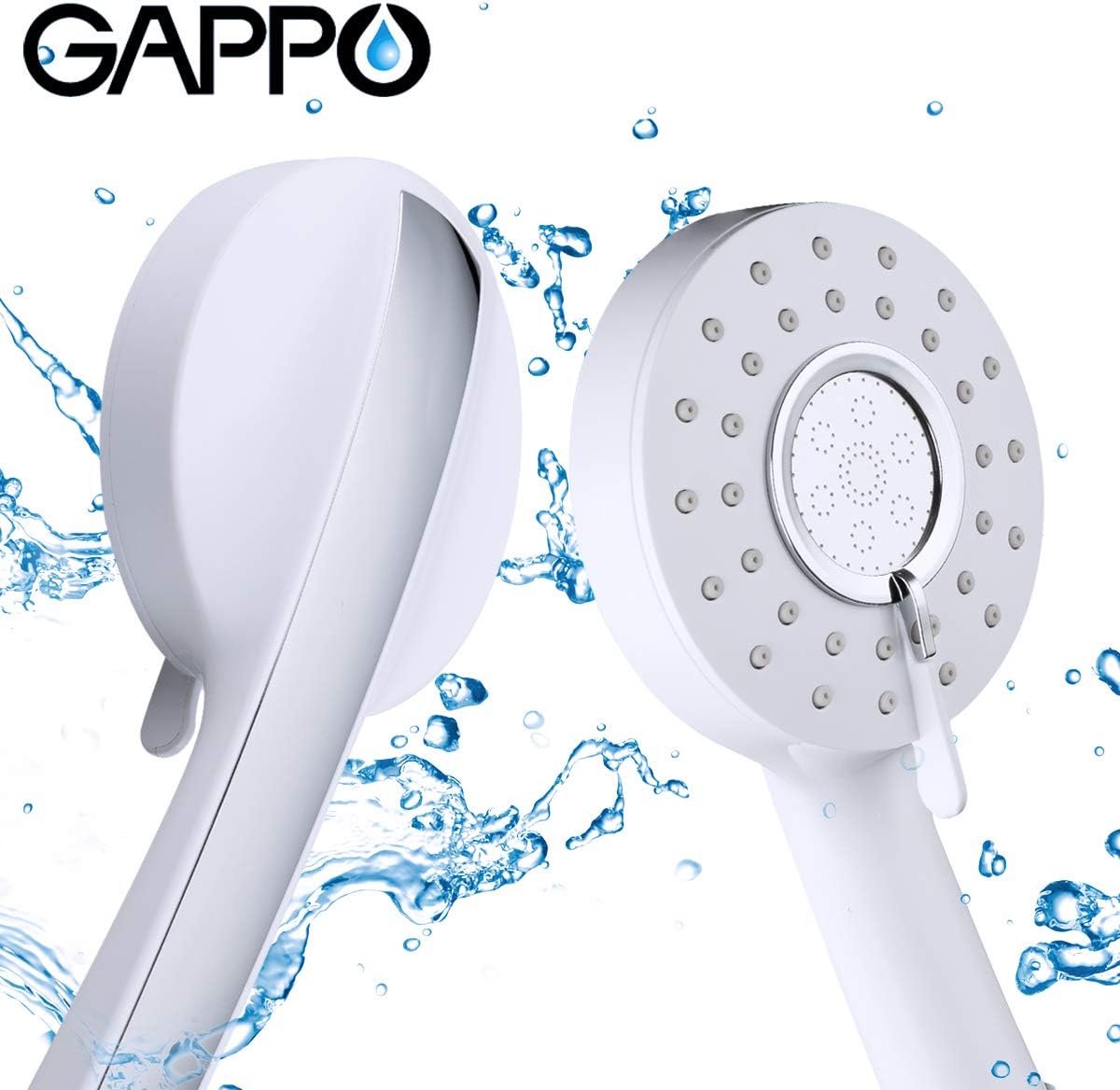 GAPPO Bathroom Shower Head Handheld High Pressure 3 Model Functions Spray Removable SPA Bath Hand Shower, White