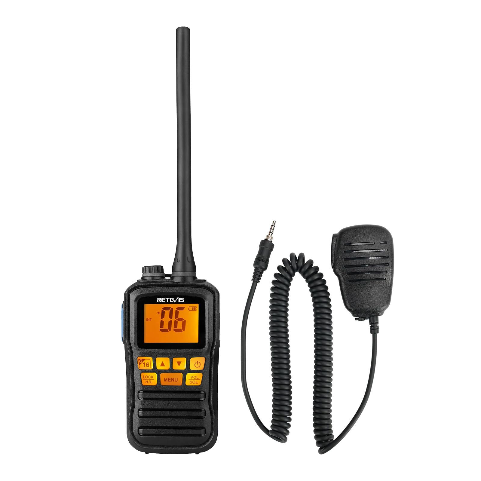 Retevis RM01 VHF Radio Marine, Waterproof Two Way Radio IP67, Vibration Floating Rechargeable, Handheld Marine Walkie Talkie with Microphone for Kayaking Fishing Boating (Black, 1 Pcs)
