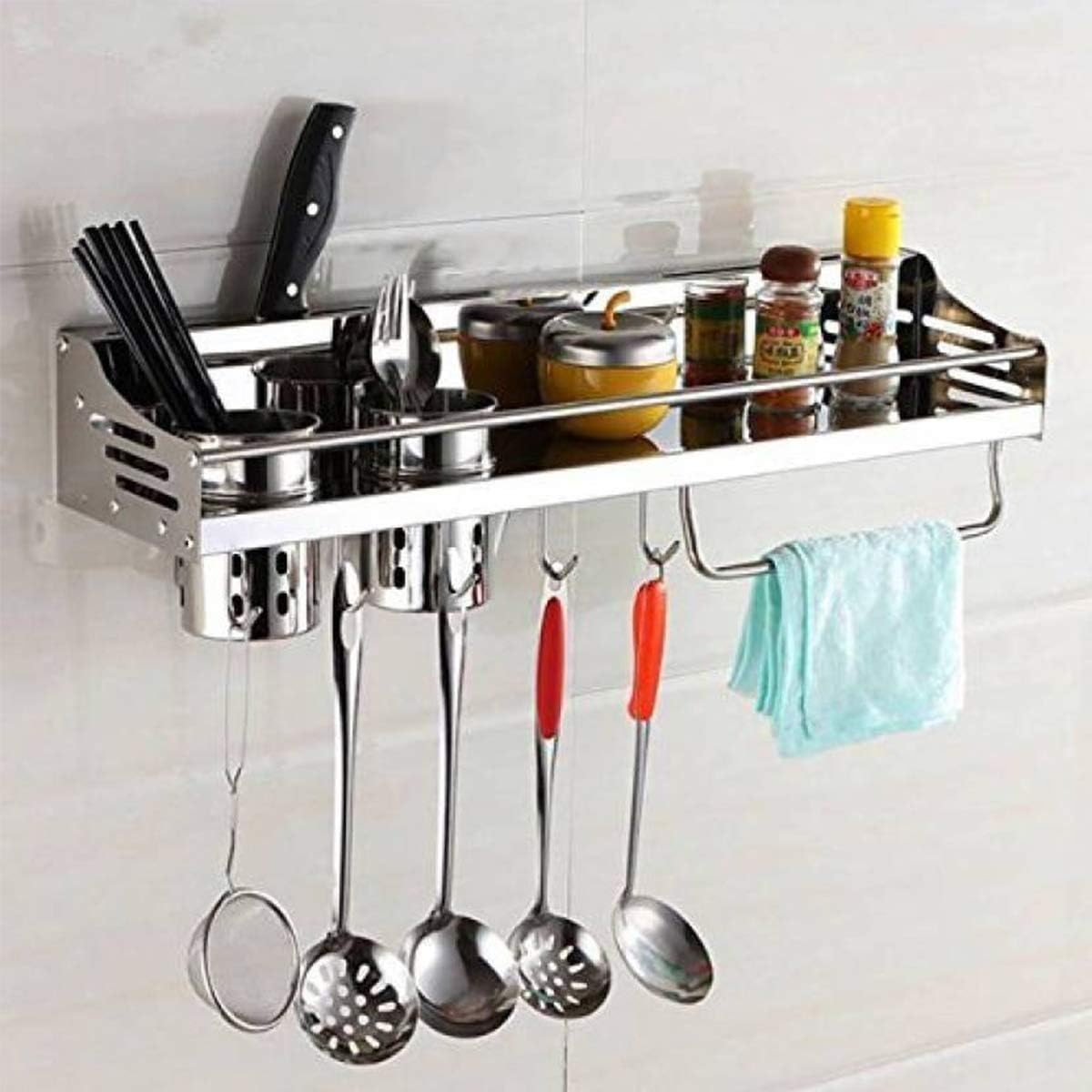 Kawachi Kitchen Organizer with Knife Holder & 2 Utensil Cup & Spice Rack (K529)