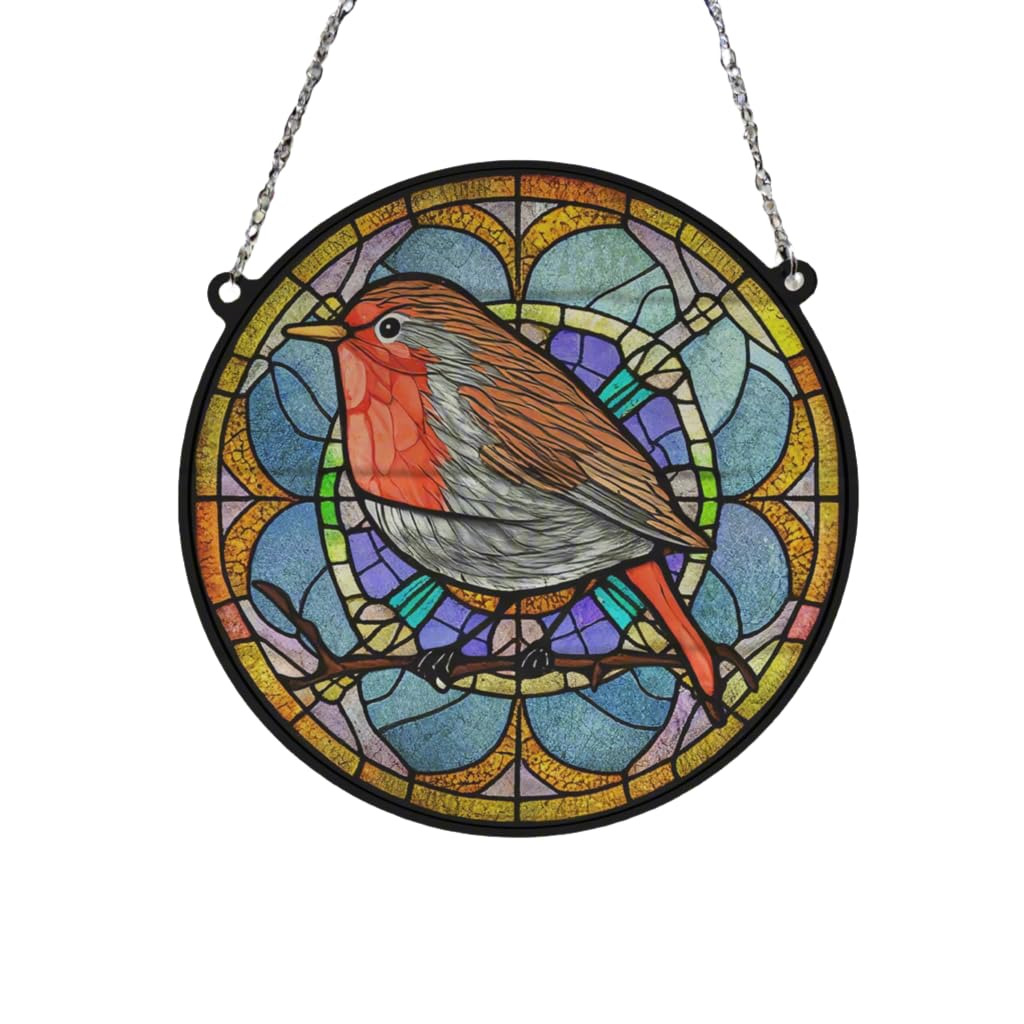 Robin Stained Glass Effect Suncatcher - Garden Gift - Robin Gift - Memorial Gift (19cm)