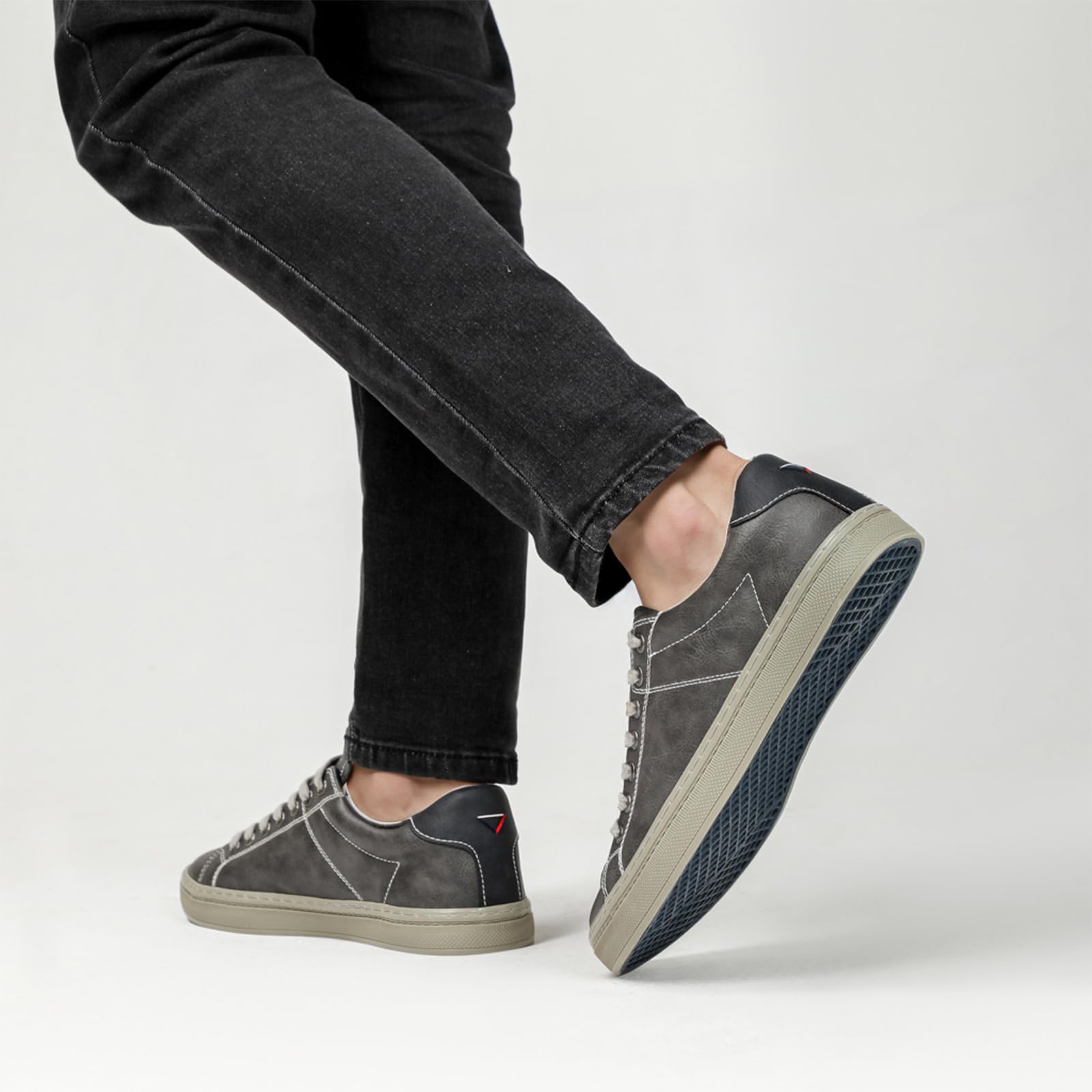 Men's Fashion Sneakers PU Leather Stylish Casual Dress Shoes for Men Gray Size US 9.5