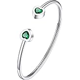 PROSTEEL Birthstone Bracelets for Women, Jan-Dec, Gold Plated Stainless Steel Heart Bangle Cuff, Fit Wrist from 5.5''-7'' in Circumference, Come with Box