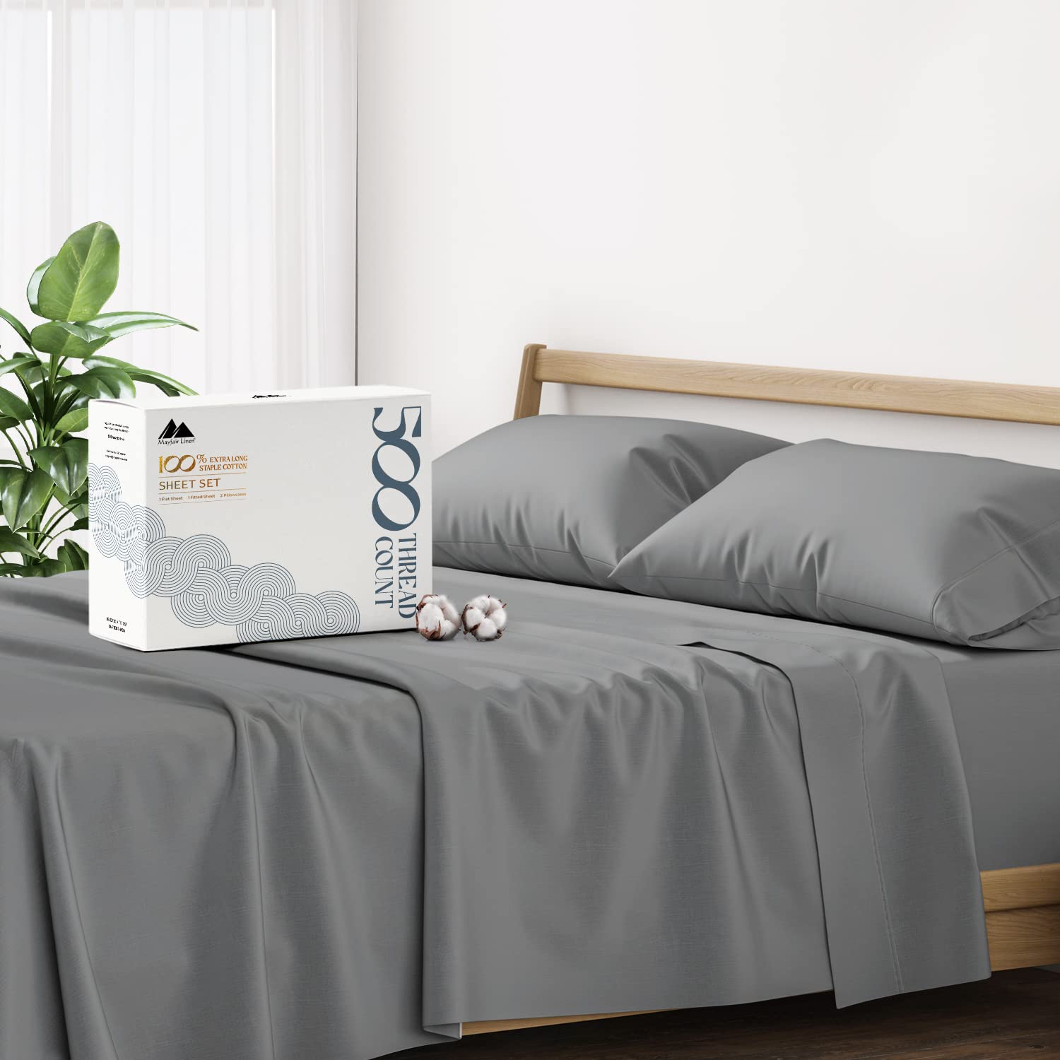 Photo 1 of Mayfair Linen Twin XL Sheet Sets Cotton - 500 Thread Count 100% Cotton XL Twin Sheets, 3 PC (Dark Grey), Luxury Soft, Breathable, Cooling, Extra Large 16" Deep Pocket Sateen Bedsheet for Dorm Rooms