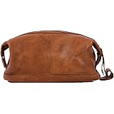 KomalC Premium Unisex Vintage Vanity Dopp Kit - Travel Toiletry Bag Shaving for Men and Women (Light Tan)