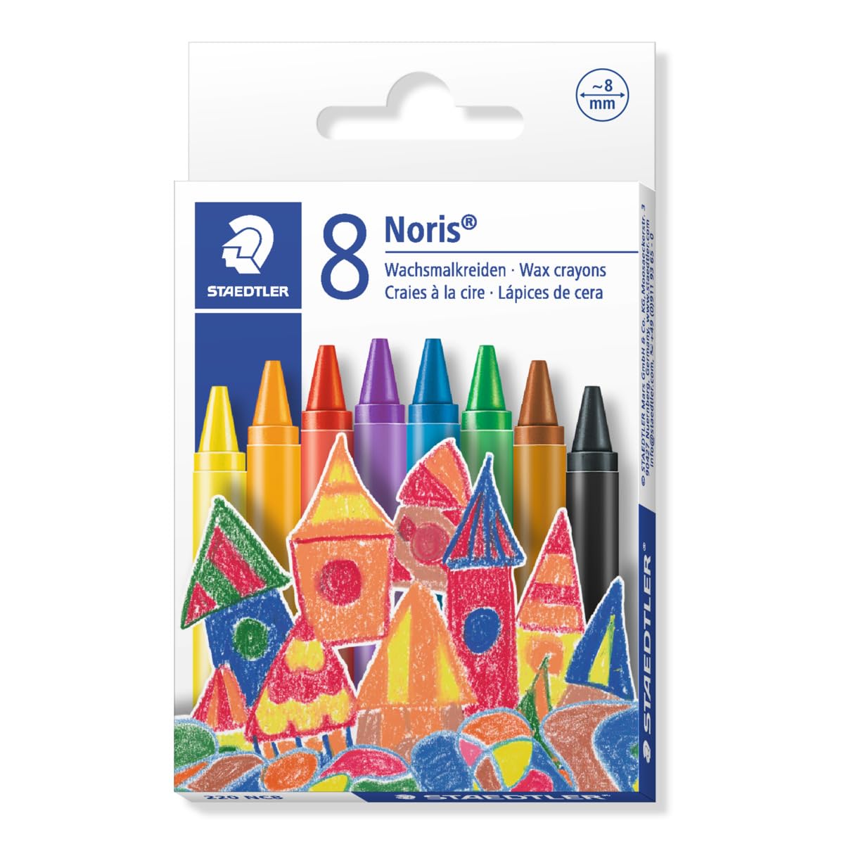 STAEDTLER 220 NC8 Noris Wax Crayons 8 mm - Assorted Colours (Pack of 8)